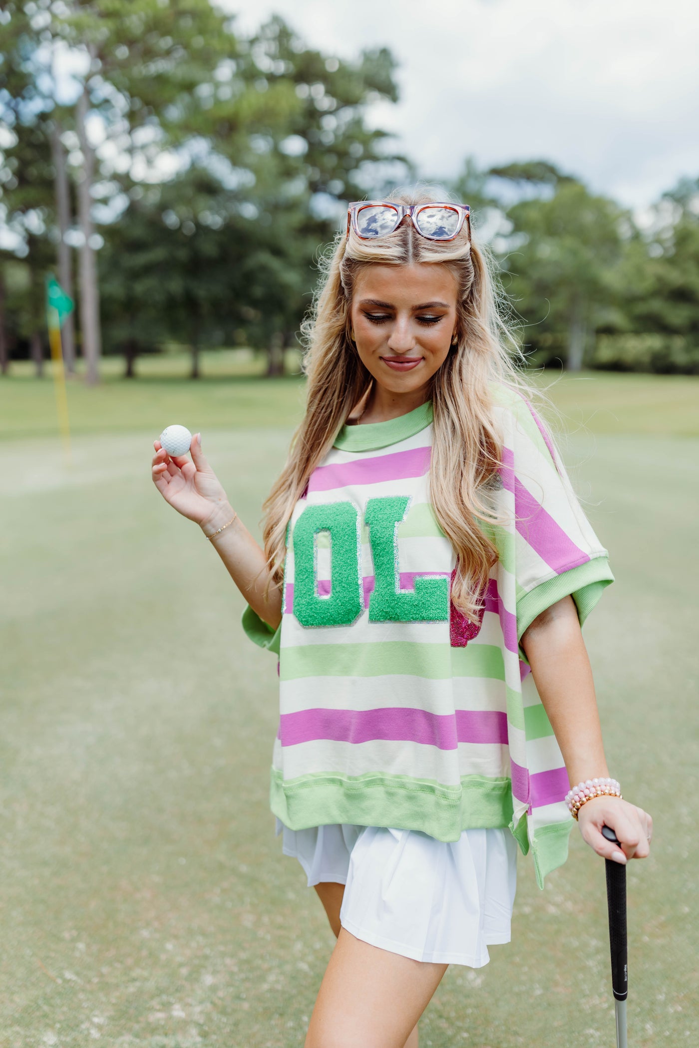 Light Green and Pink Striped Golf Oversized Top