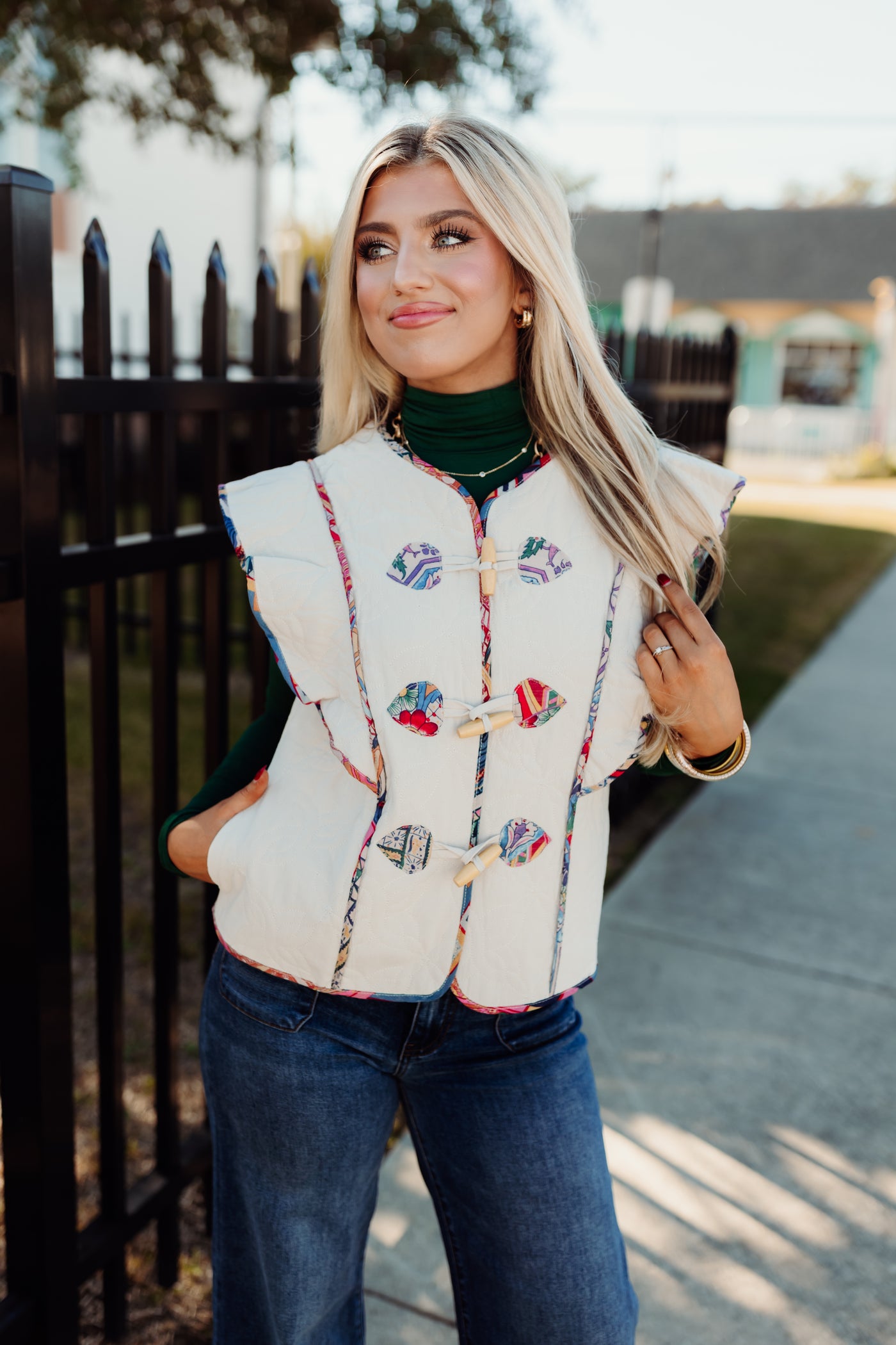 Beige Flutter Sleeve Quilted Vest