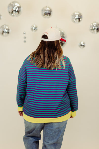 Multicolor Striped Color Contrast Loose Fit Sweatshirt