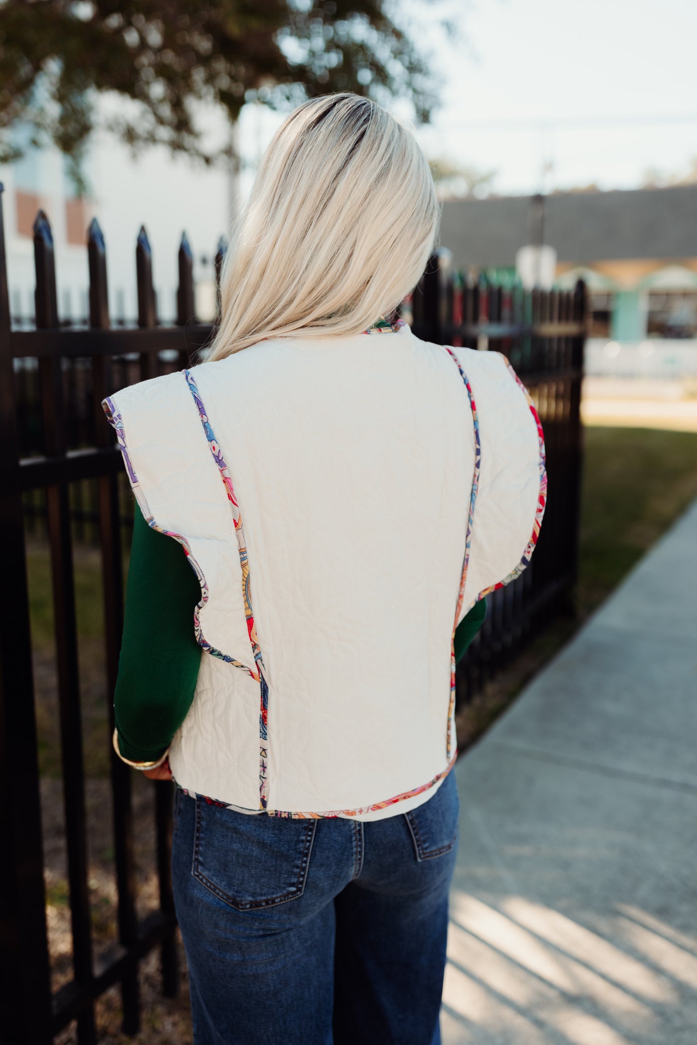 Beige Flutter Sleeve Quilted Vest