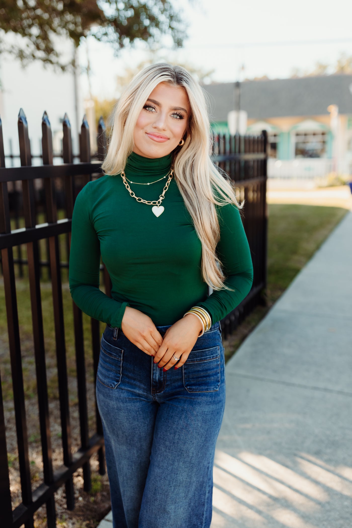 Dark Green Long Sleeve Turtleneck Top