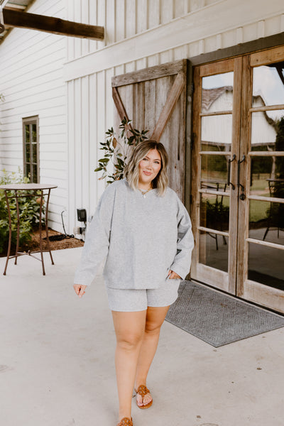 Grey Textured Lounge Pullover and Short Set