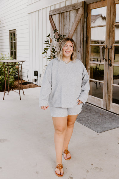 Grey Textured Lounge Pullover and Short Set