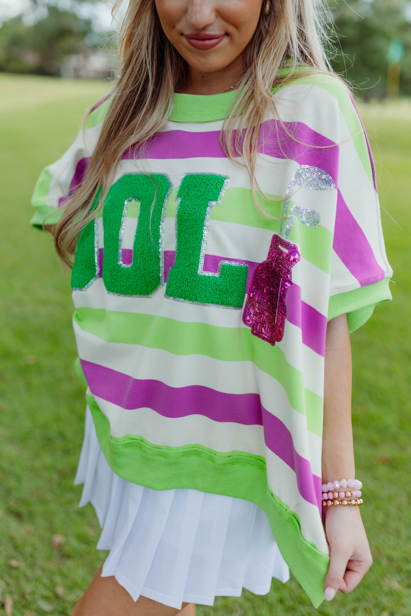 Light Green and Pink Striped Golf Oversized Top