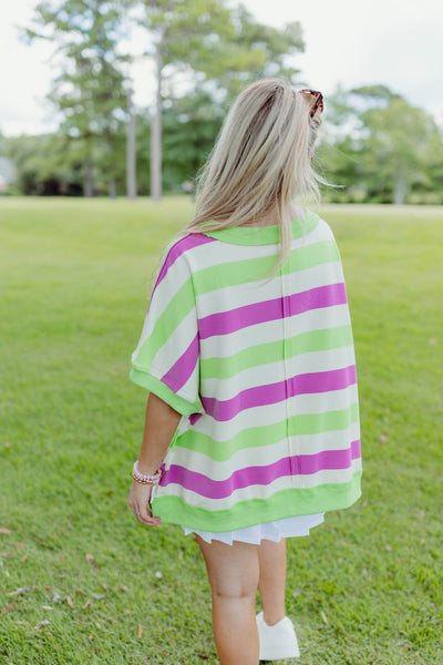 Light Green and Pink Striped Golf Oversized Top