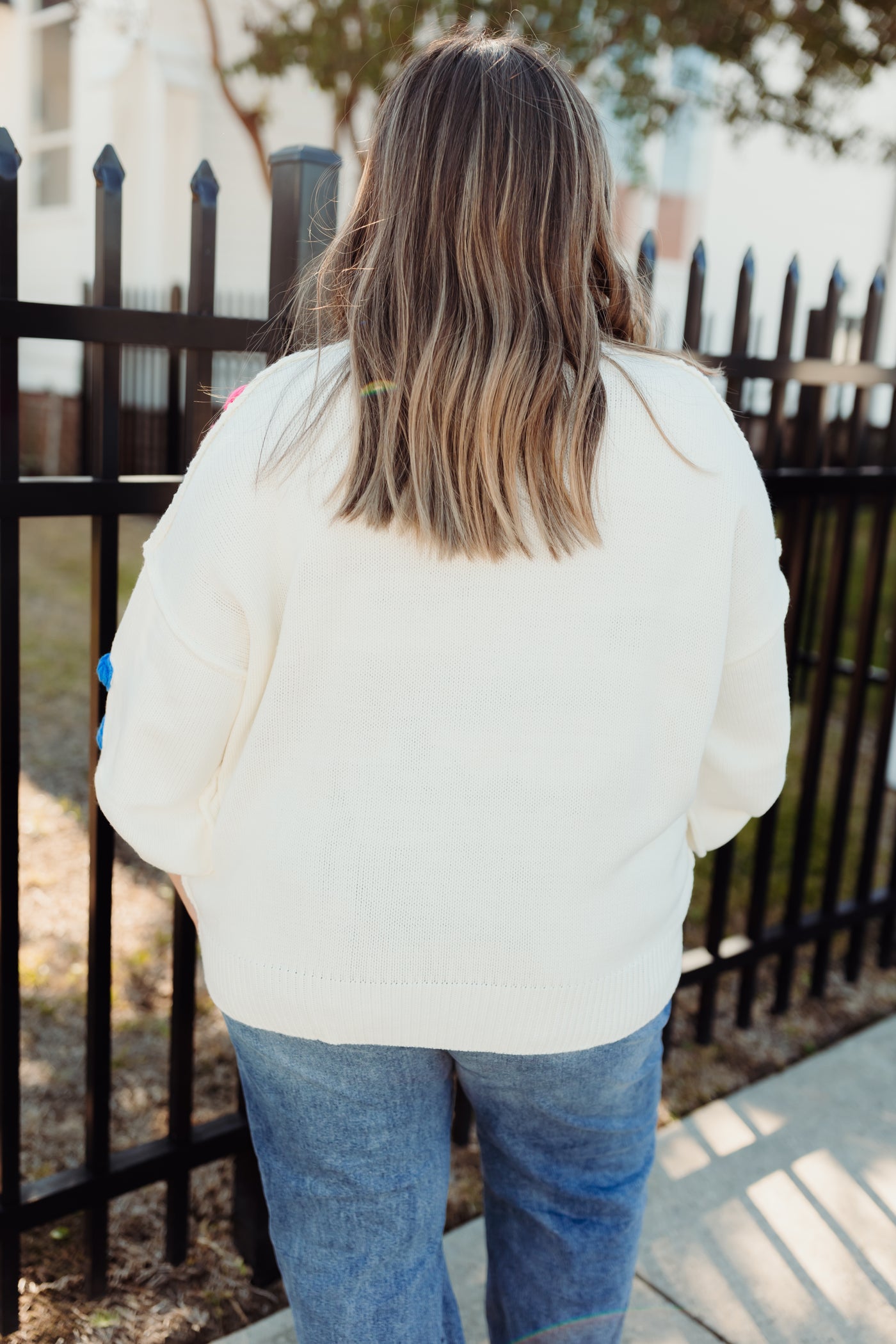 White Multi Floral Knit Oversized Sweater