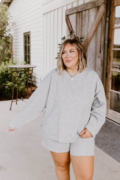 Grey Textured Lounge Pullover and Short Set