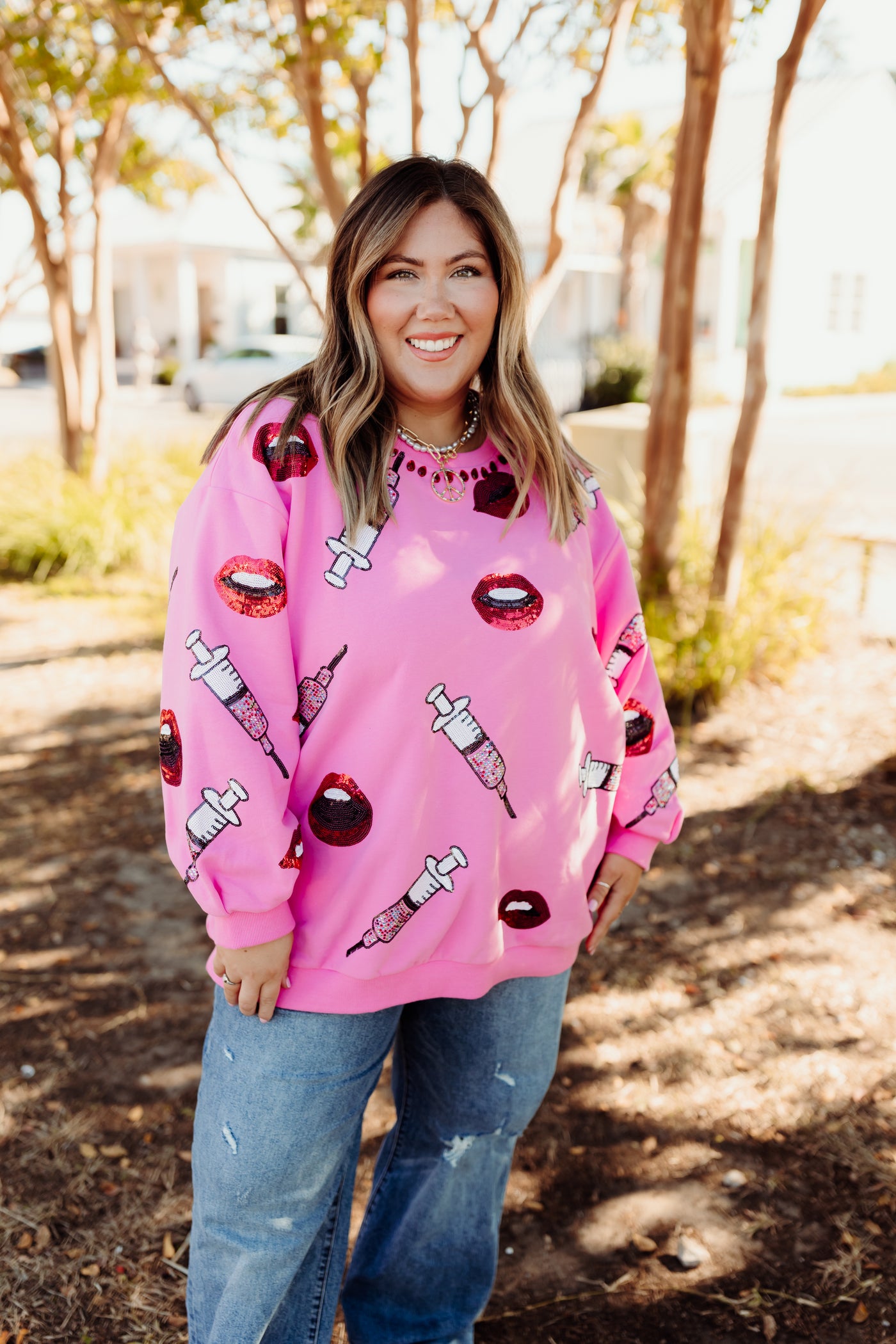 Queen of Sparkles Pink Lip & Syringe Sweatshirt