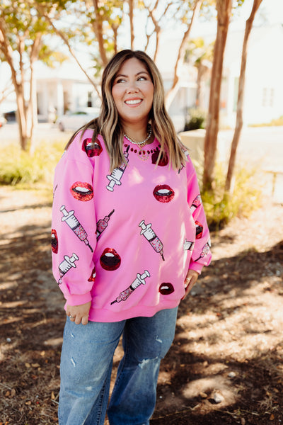 Queen of Sparkles Pink Lip & Syringe Sweatshirt