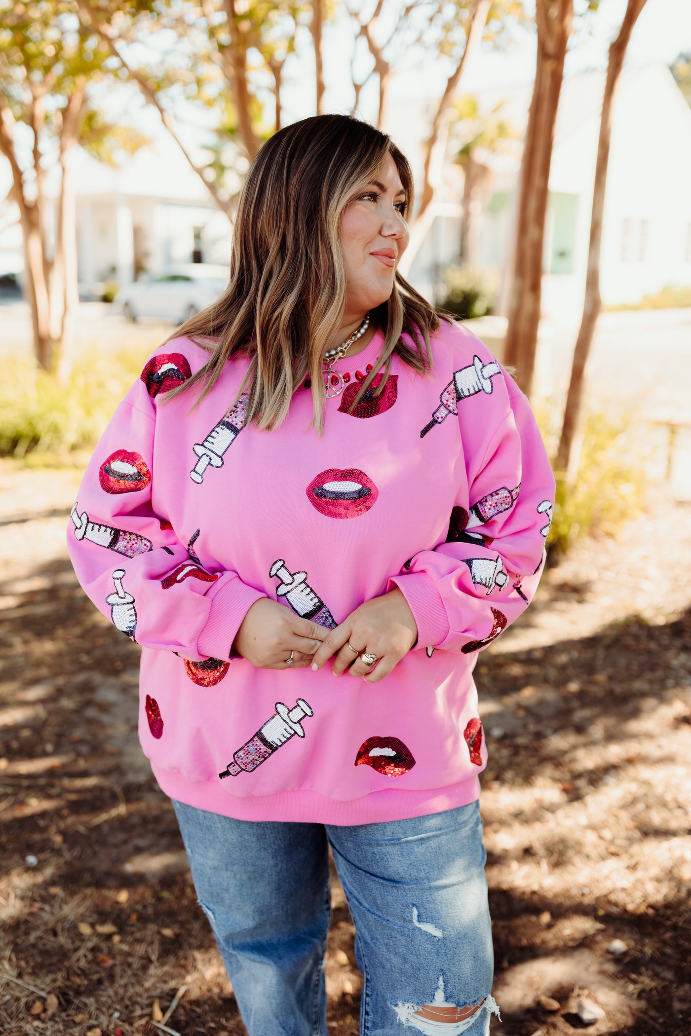 Queen of Sparkles Pink Lip & Syringe Sweatshirt