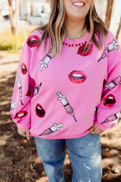 Queen of Sparkles Pink Lip & Syringe Sweatshirt