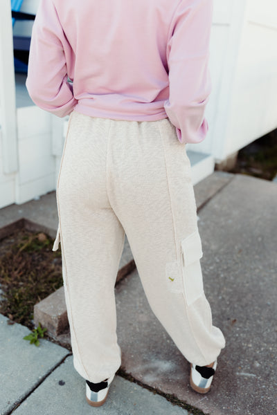 Powder Almond Lace Patch Joggers