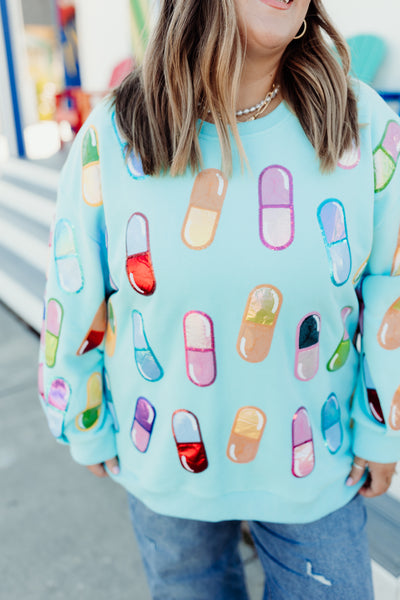 Queen of Sparkles Aqua Multi Chill Pill Sweatshirt