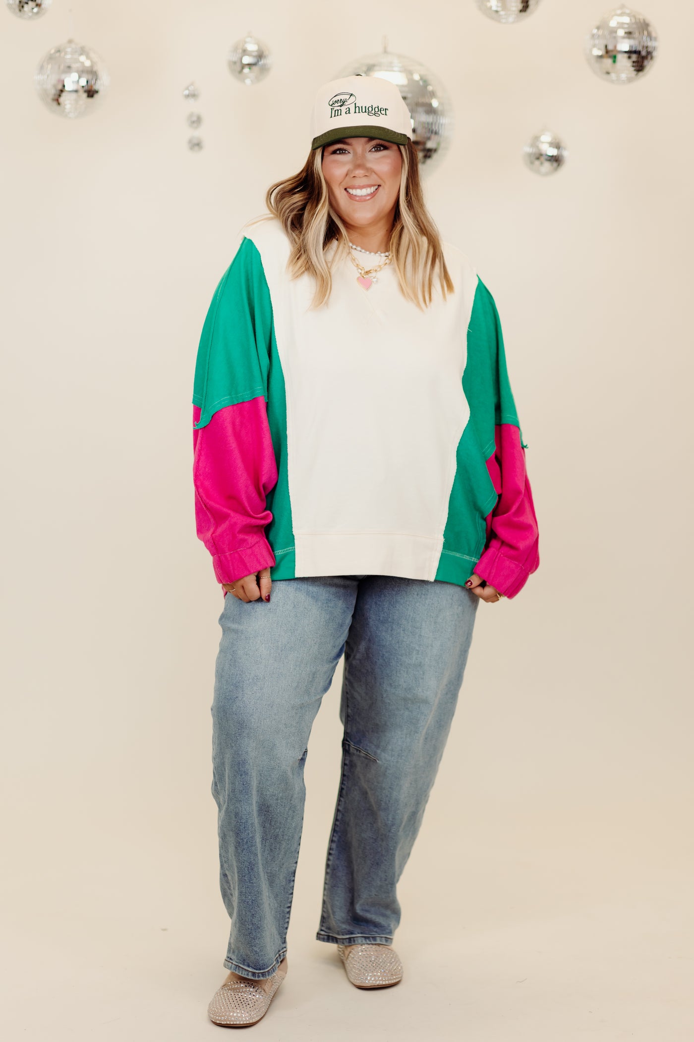 Ivory Multi Colorblock Slouchy Sweatshirt