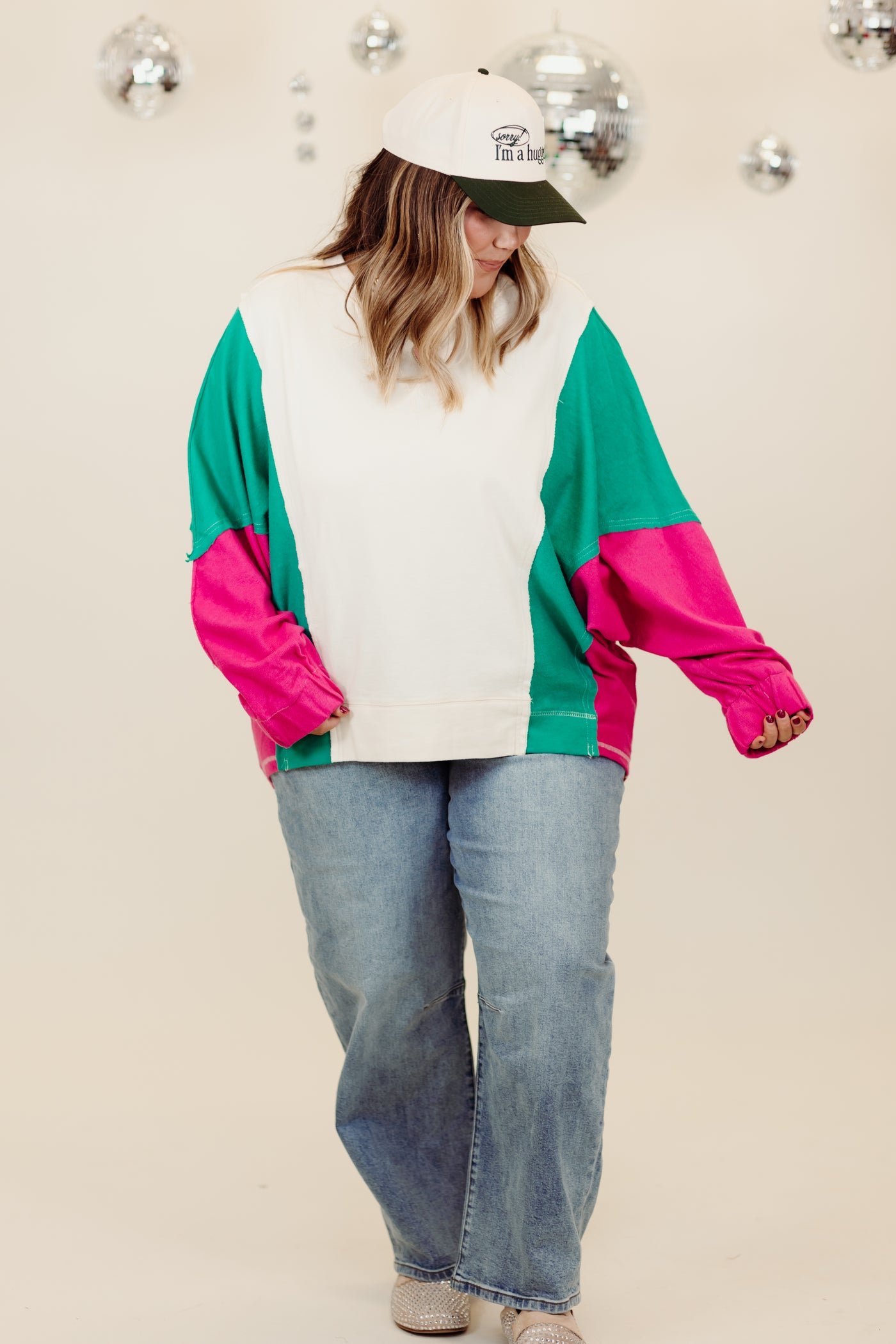 Ivory Multi Colorblock Slouchy Sweatshirt