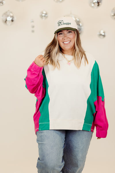 Ivory Multi Colorblock Slouchy Sweatshirt