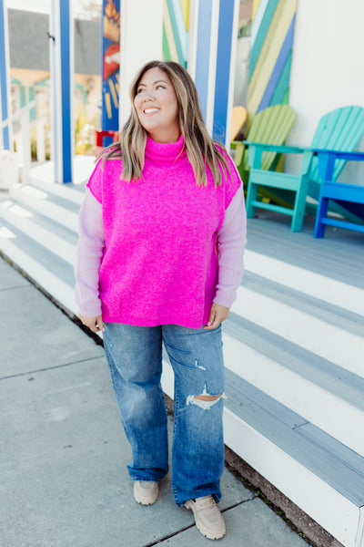 Magenta/Lavender/Light Pink Turtleneck Oversized Sweater