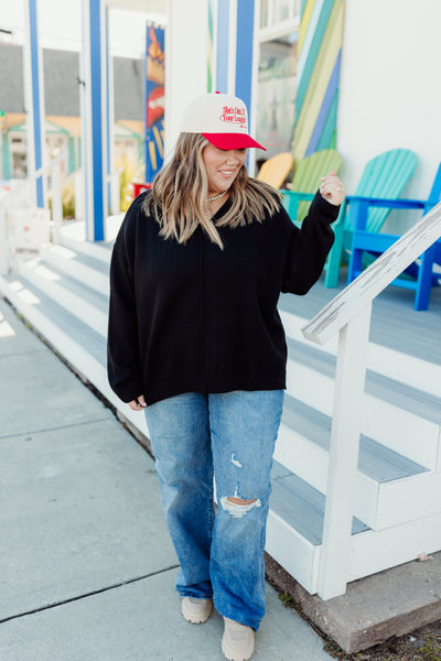 Black Reverse Seam Oversized Sweater