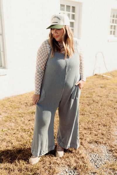 Dusty Navy Vintage Washed Waffle Knit Overalls