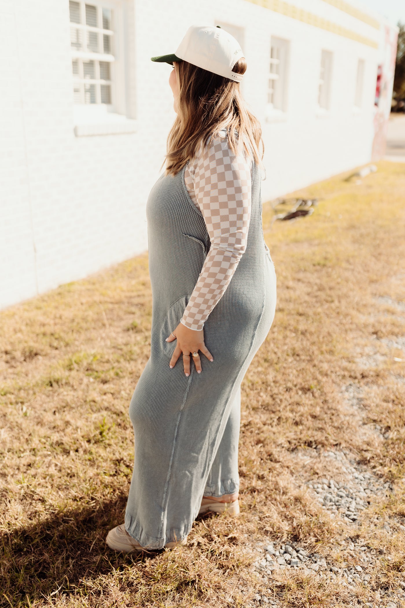 Ivory Taupe Checkered Mesh Long Sleeve Layering Top