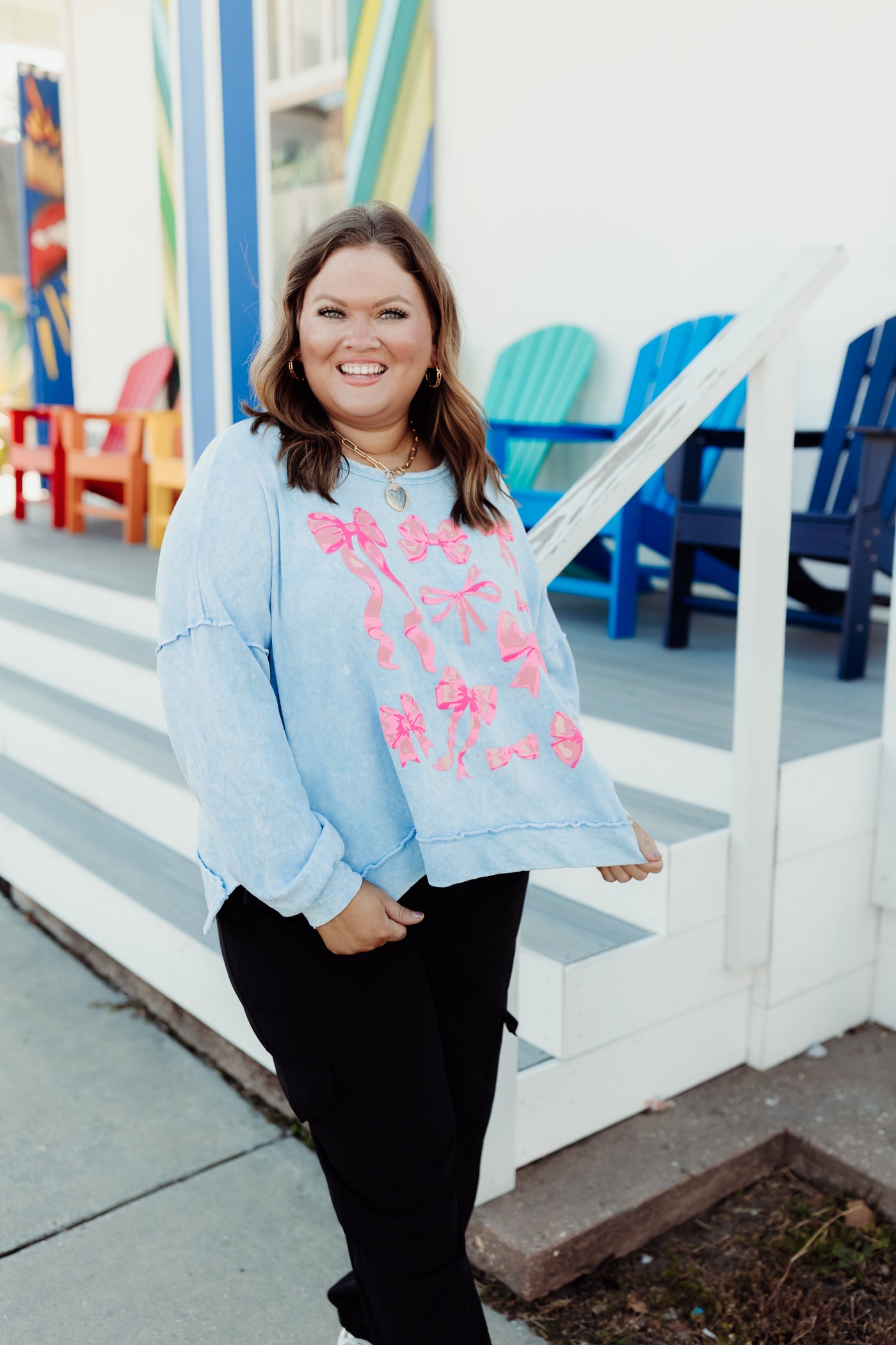 Baby Blue Mineral Wash Bow Pullover