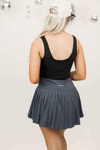 Gold Hinge Navy Tiered Pleated Tennis Skirt