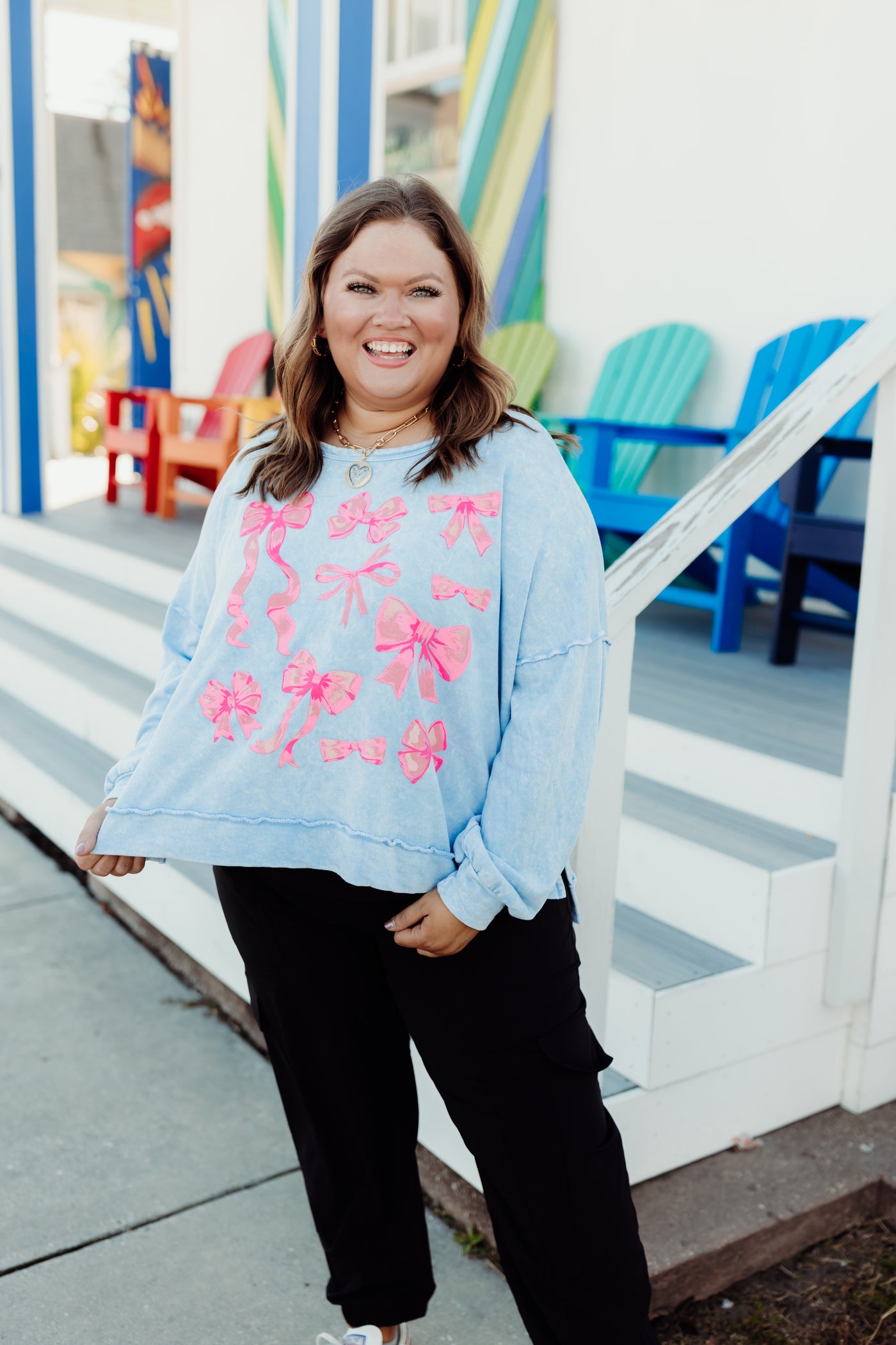 Baby Blue Mineral Wash Bow Pullover