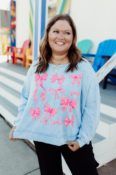 Baby Blue Mineral Wash Bow Pullover