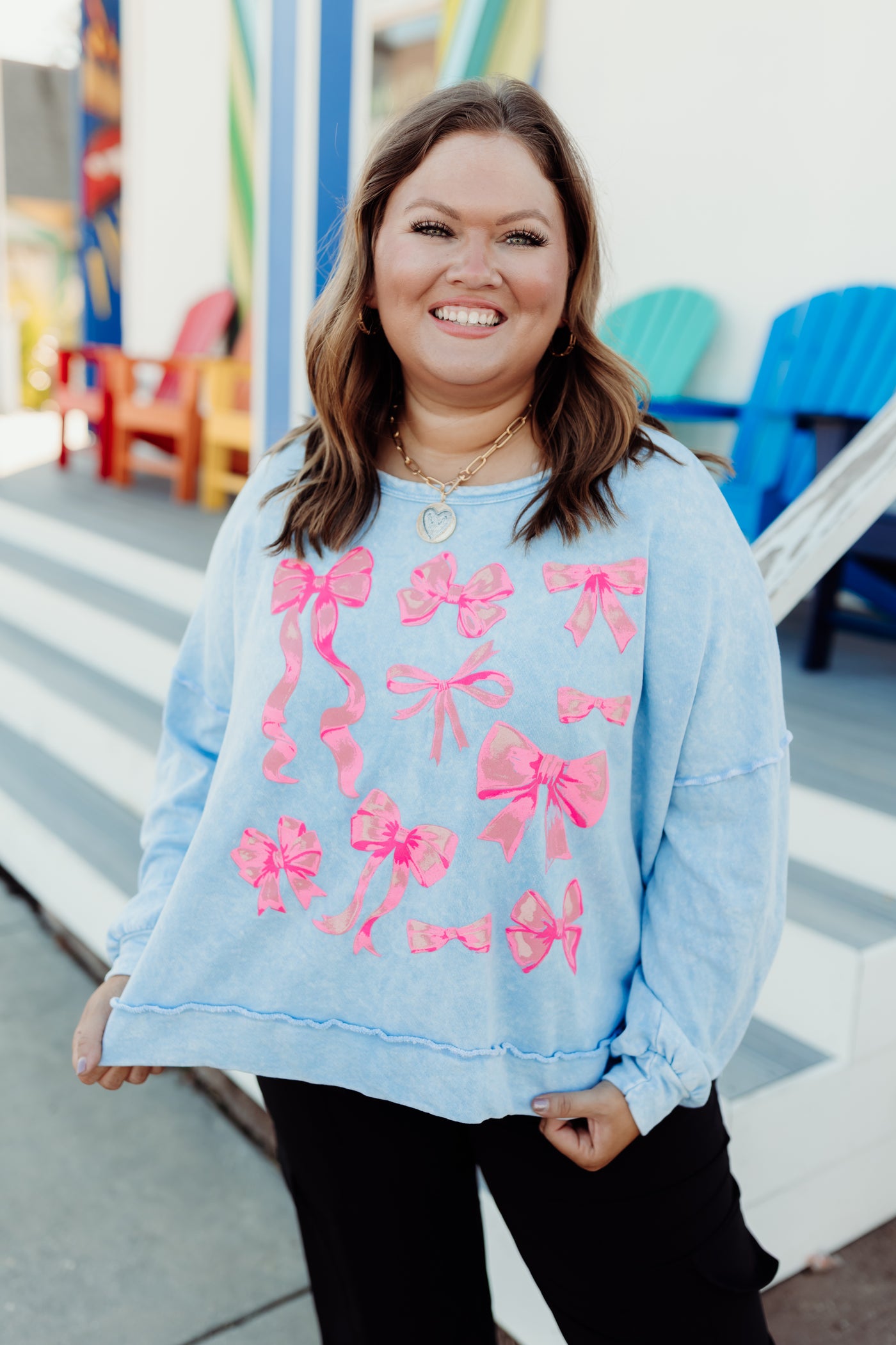 Baby Blue Mineral Wash Bow Pullover