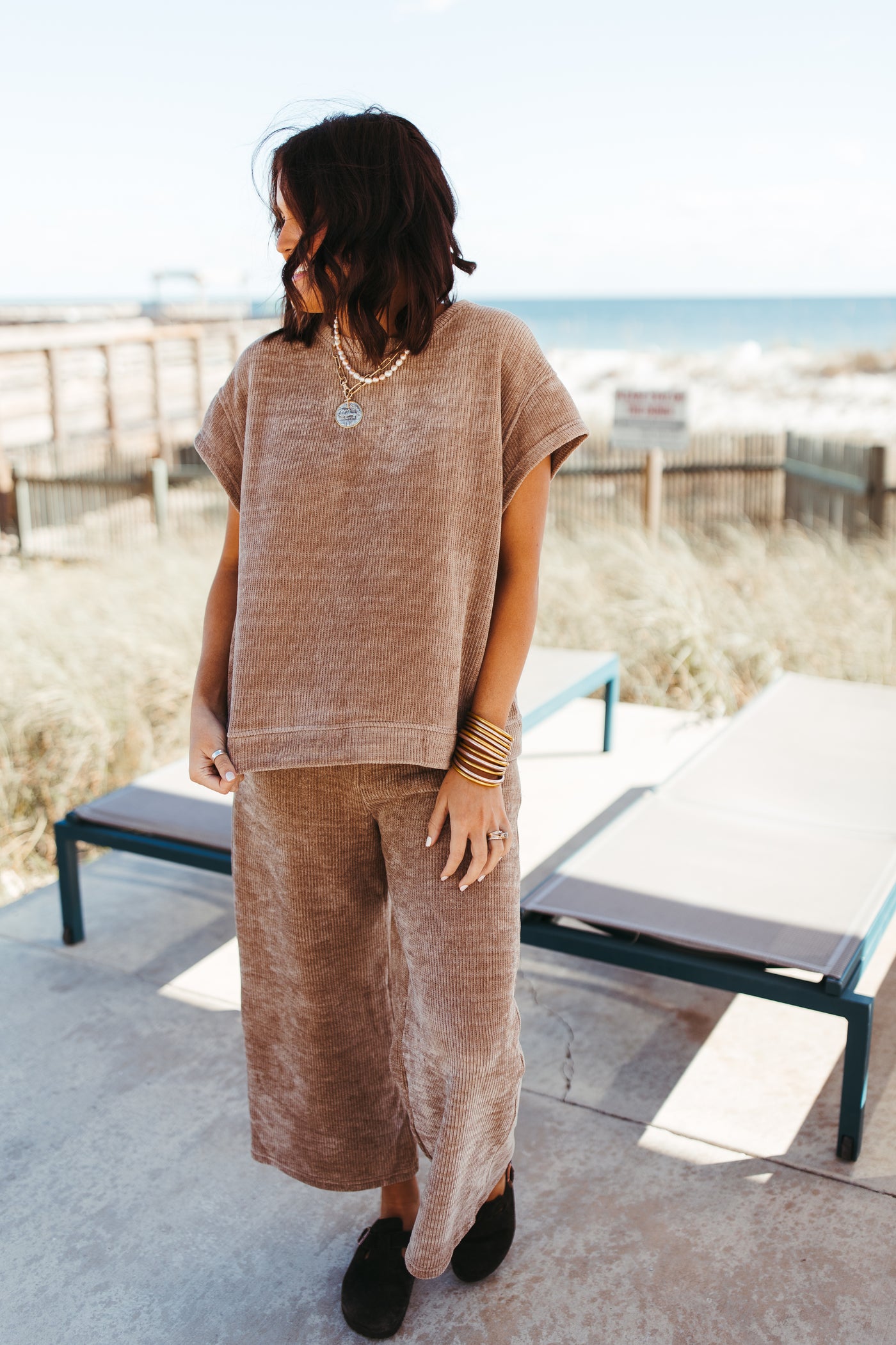 Tan Chenille Short Sleeve Top and Pant Set