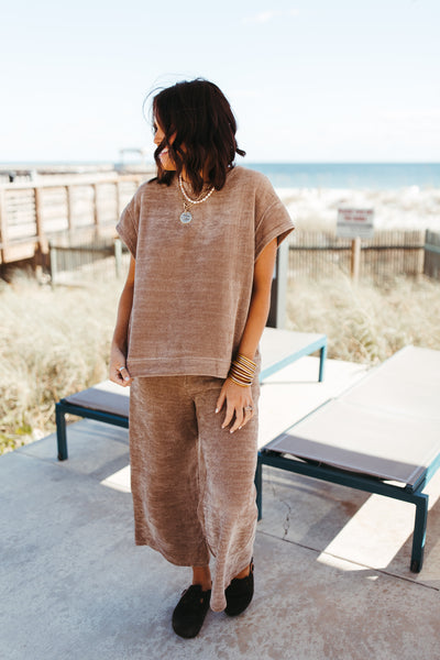 Tan Chenille Short Sleeve Top and Pant Set