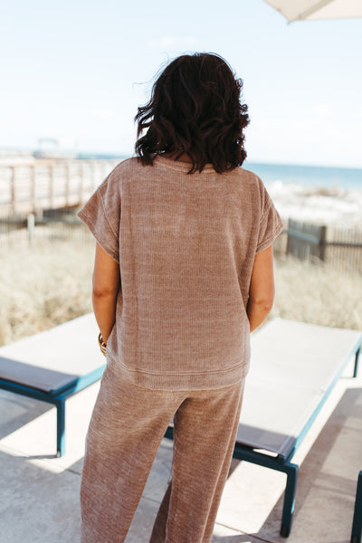 Tan Chenille Short Sleeve Top and Pant Set