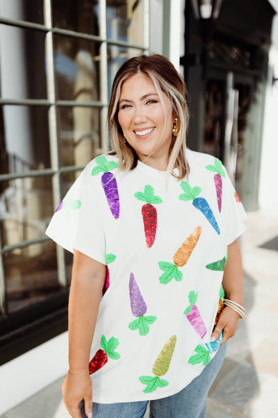 Queen of Sparkles White Multi Carrot Tee