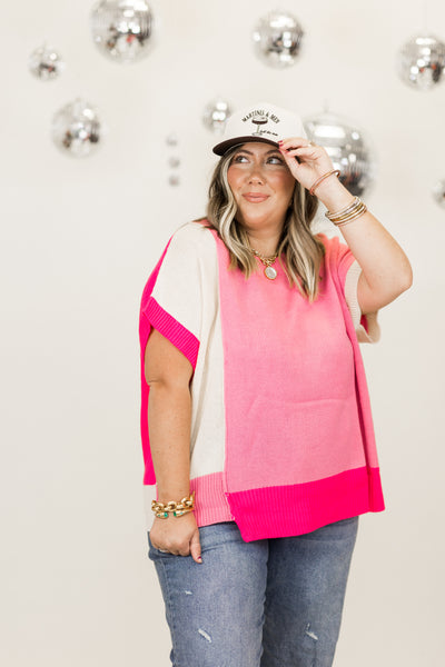 Pink Multi Colorblock Asymmetrical Hem Sweater Top