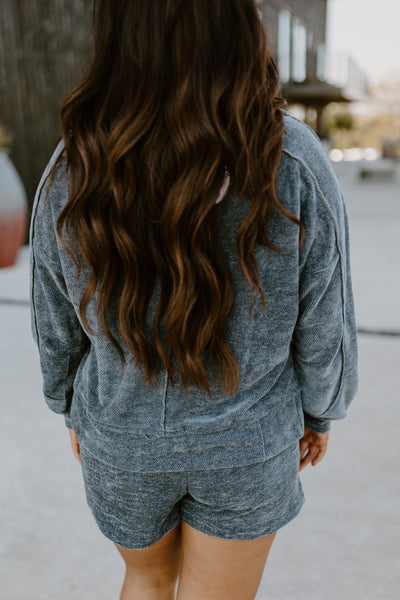 Dark Grey Oversized Chenille Pullover and Short Set