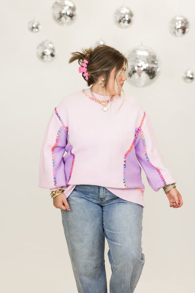 Lavender Multi Rainbow Reverse Seam Sweater