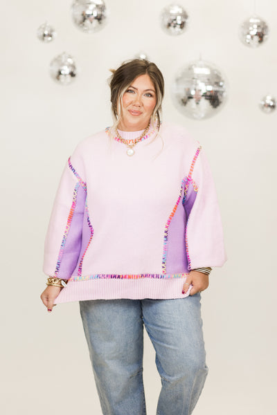 Lavender Multi Rainbow Reverse Seam Sweater