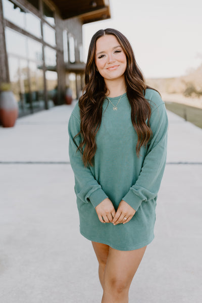 Dark Green Oversized Sweatshirt Mini Dress