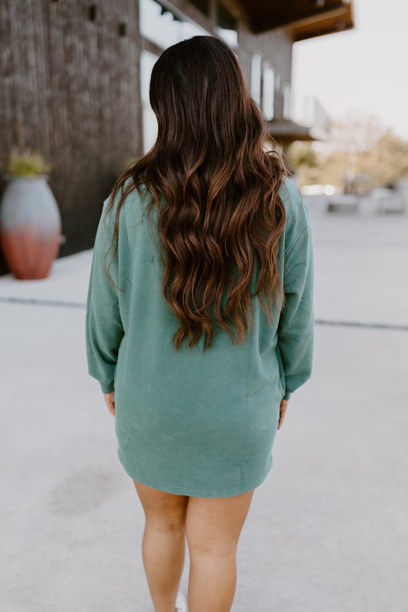 Dark Green Oversized Sweatshirt Mini Dress