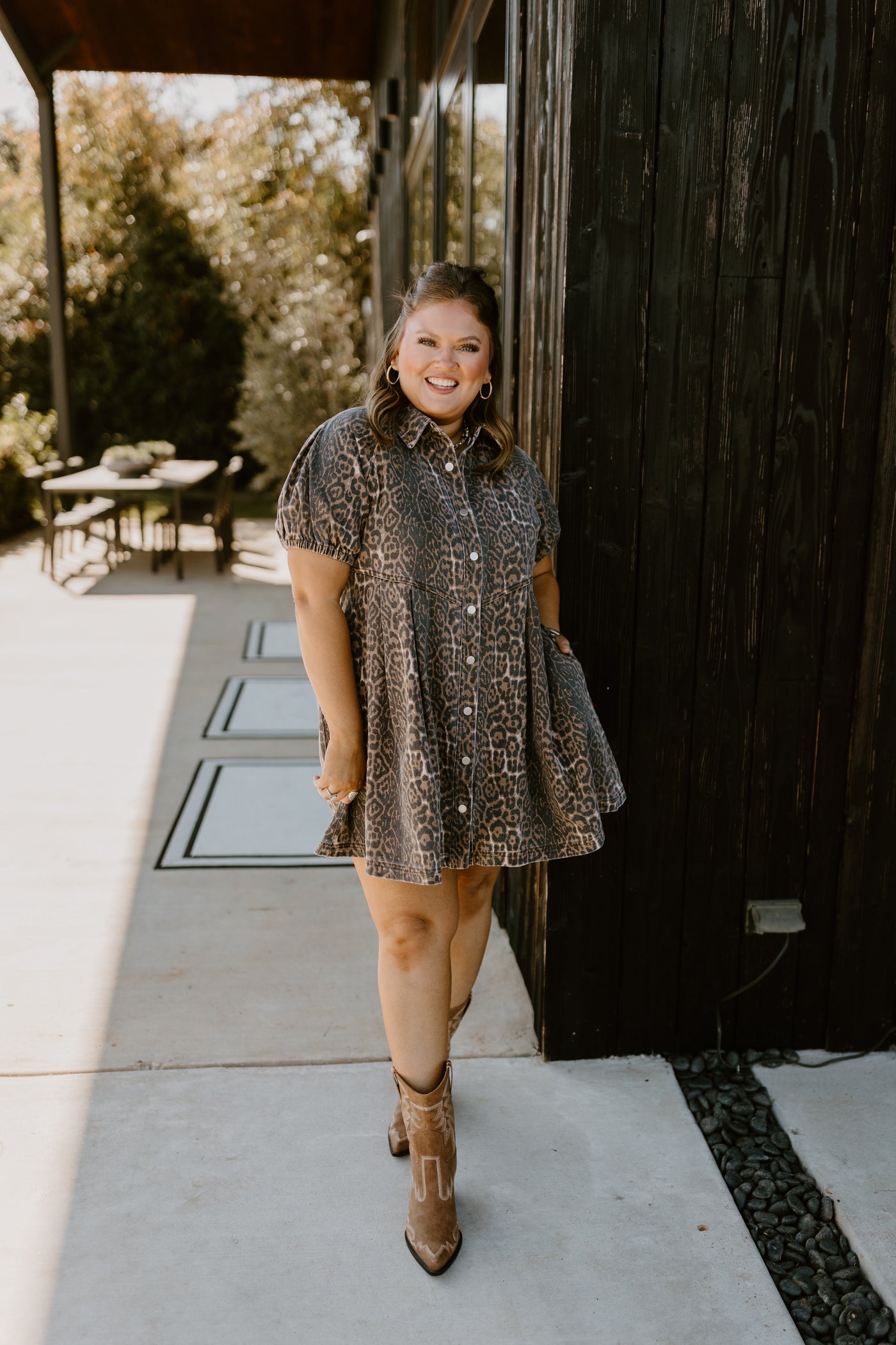 Brown Cheetah Collared Button Down Dress