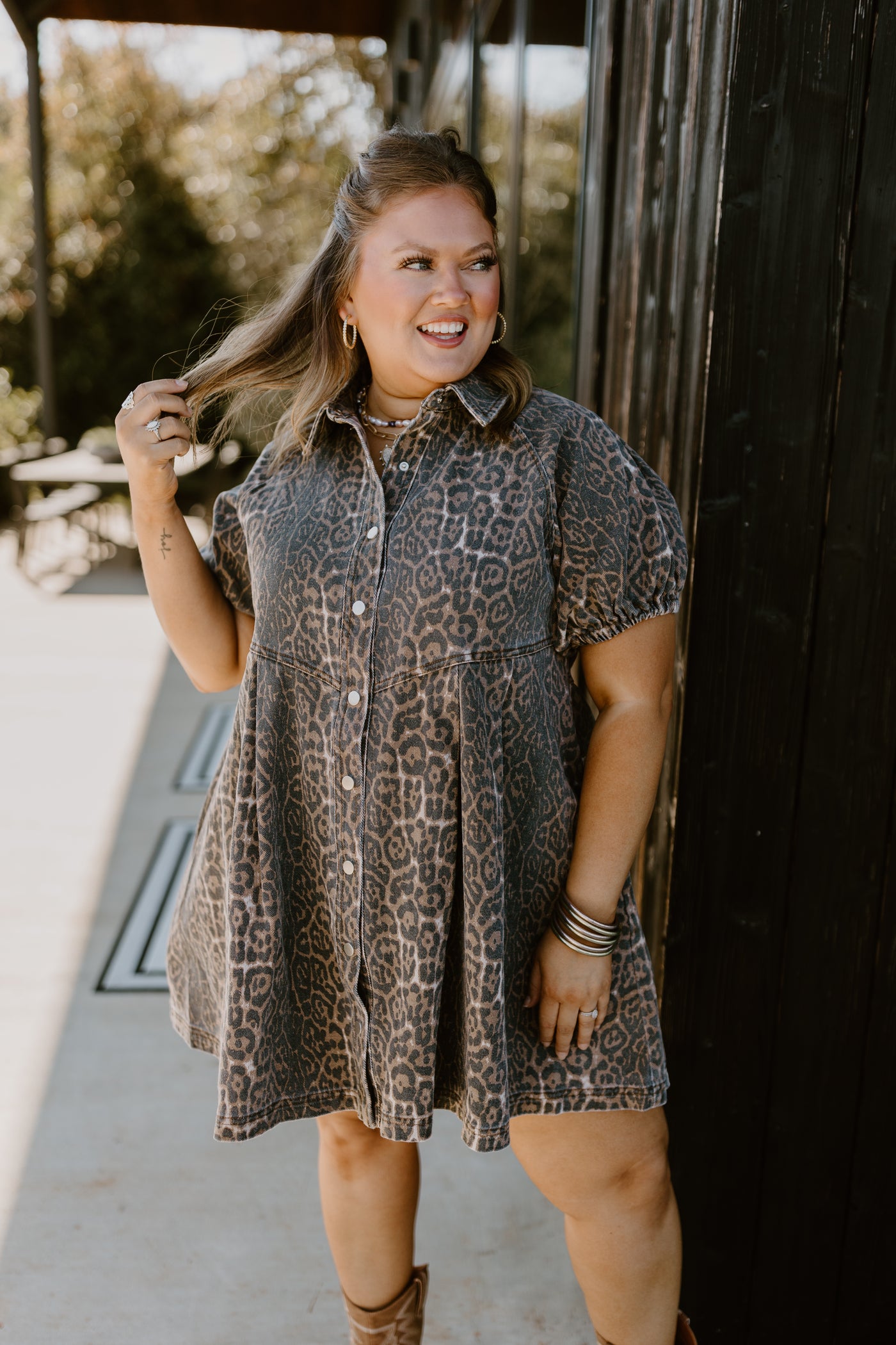 Brown Cheetah Collared Button Down Dress