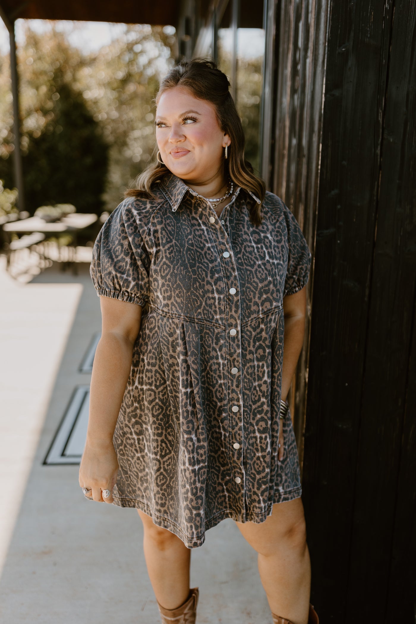 Brown Cheetah Collared Button Down Dress