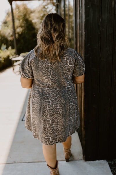 Brown Cheetah Collared Button Down Dress