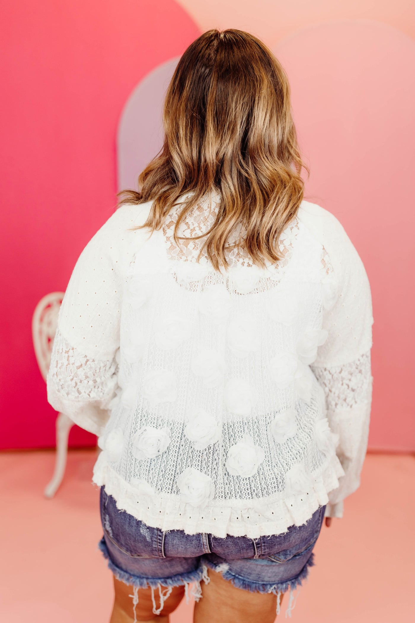 Ivory Eyelet Detail Pearl Beaded Flower Blouse