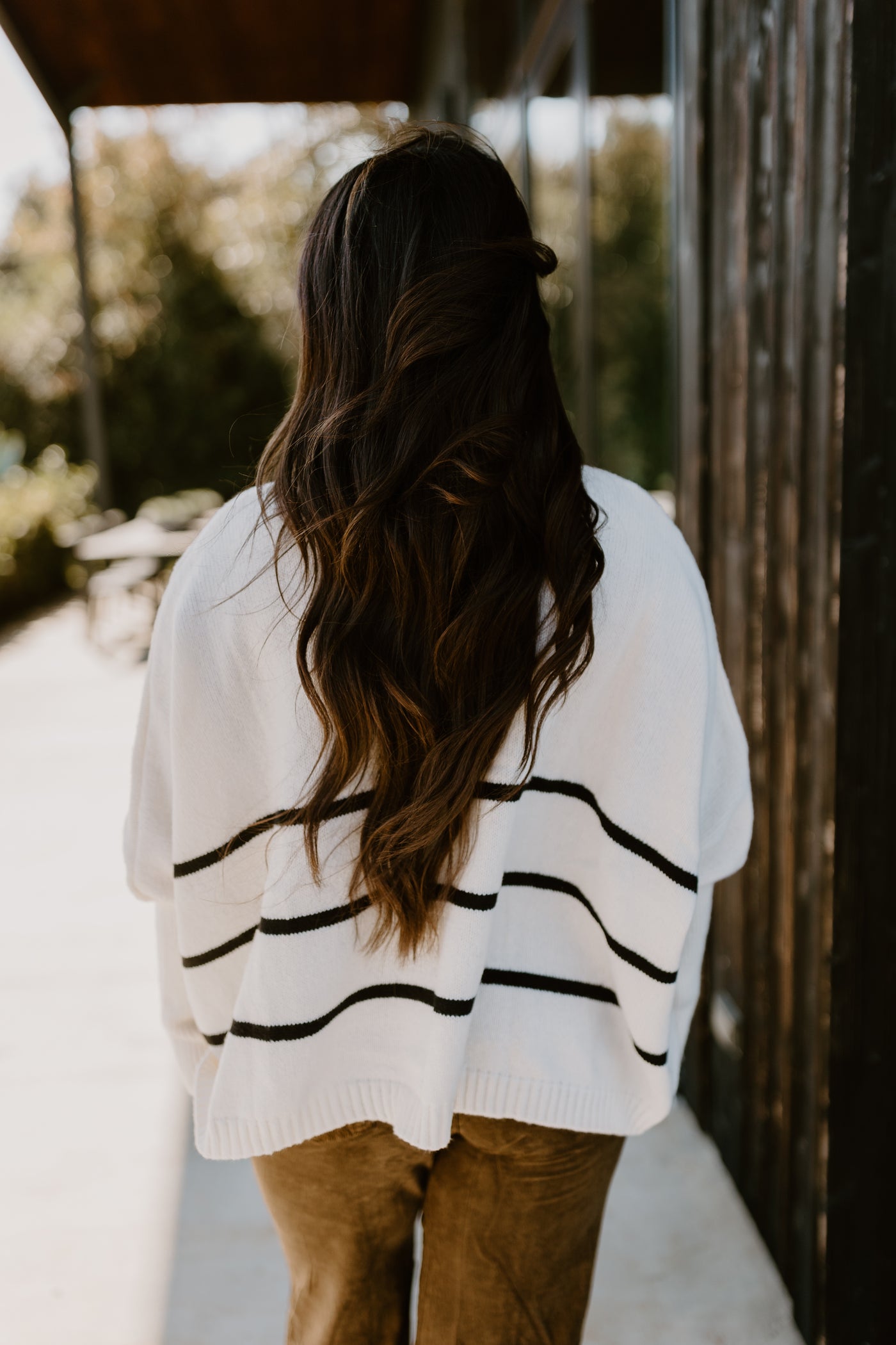 Warm White Striped Turtleneck Oversized Sweater