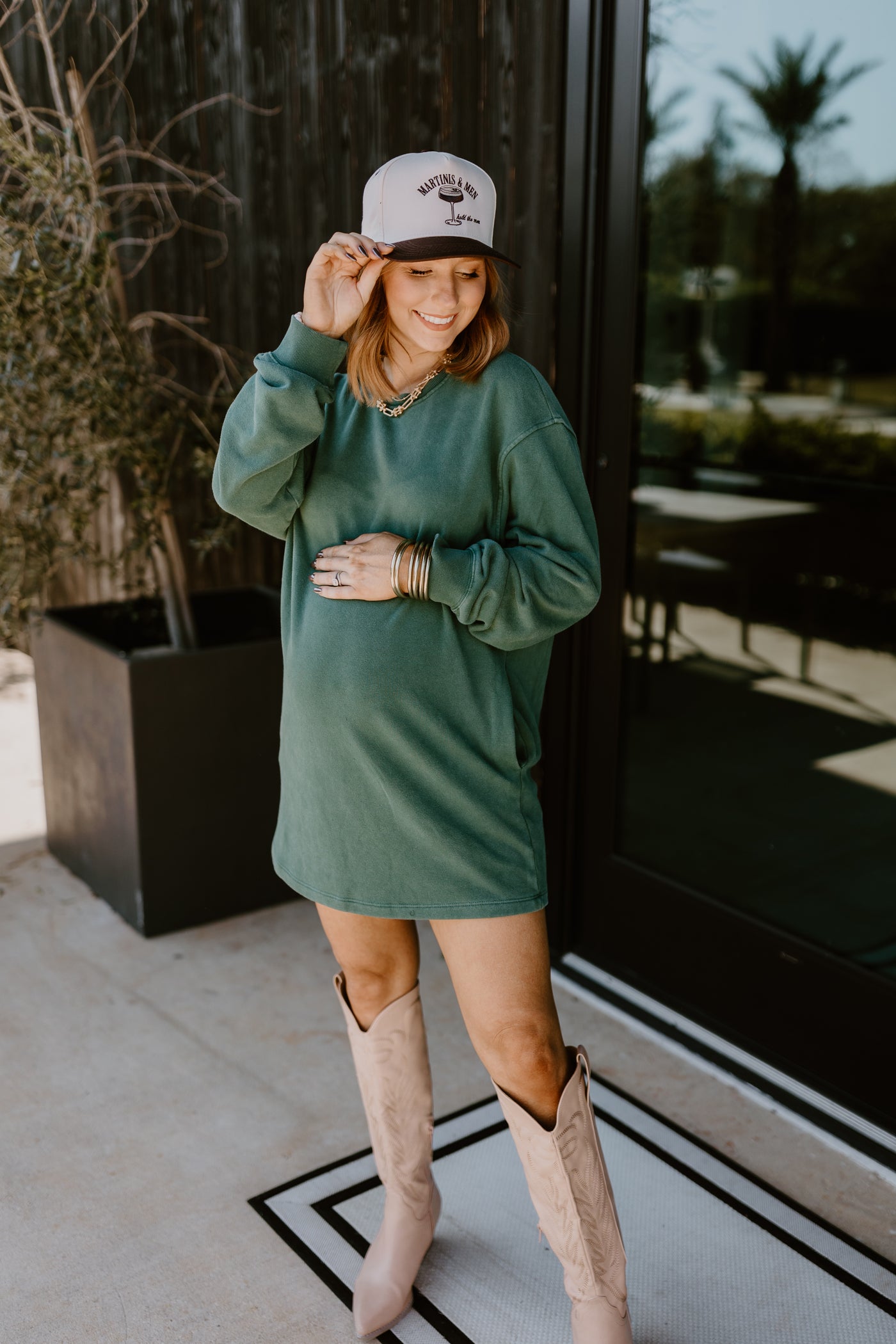 Dark Green Oversized Sweatshirt Mini Dress