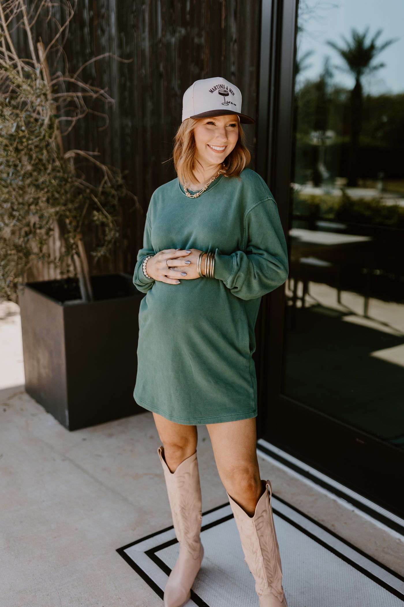 Dark Green Oversized Sweatshirt Mini Dress