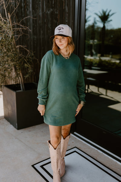 Dark Green Oversized Sweatshirt Mini Dress