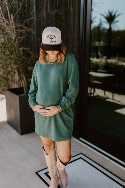 Dark Green Oversized Sweatshirt Mini Dress