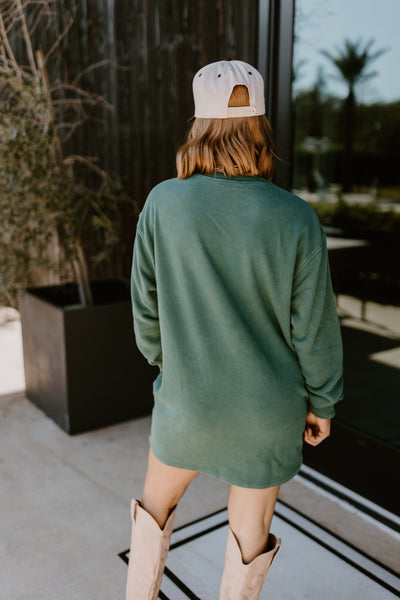 Dark Green Oversized Sweatshirt Mini Dress